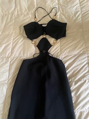 Black Midi Dress with Gold Ring Cutouts